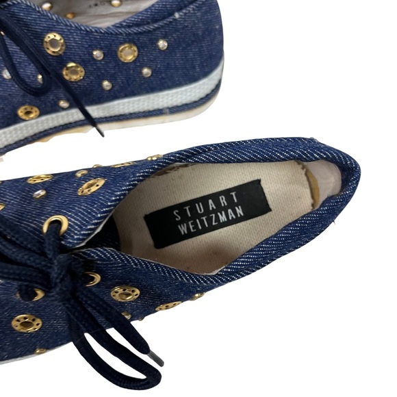 Stuart Weitzman Women’s Denim Sneaker Bedazzled Rhinestone Size 7 - Picture 2 of 12